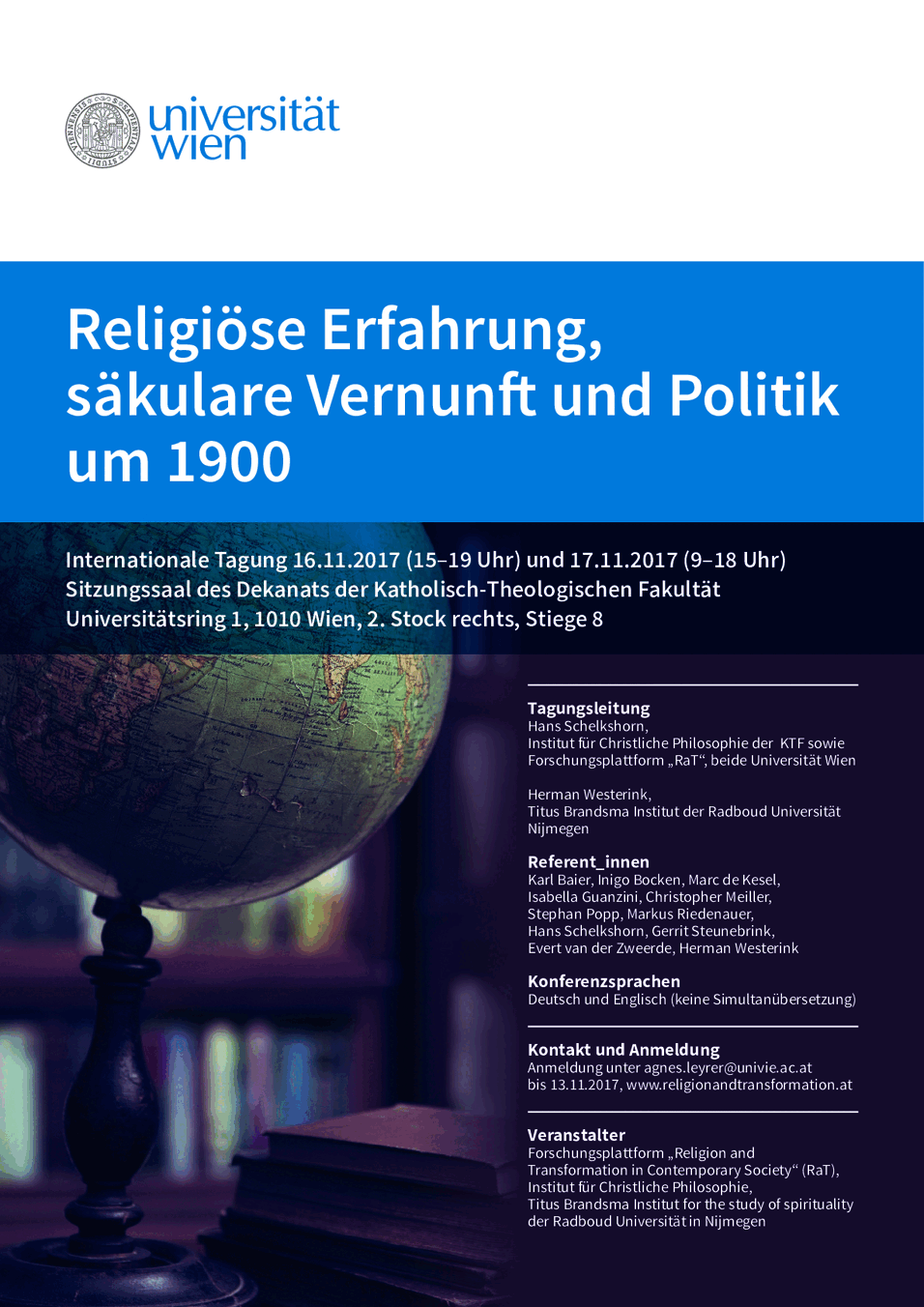 Plakat zur Tagung Religiöse Erfahrung, säkulare Vernunft und Politik um 1900